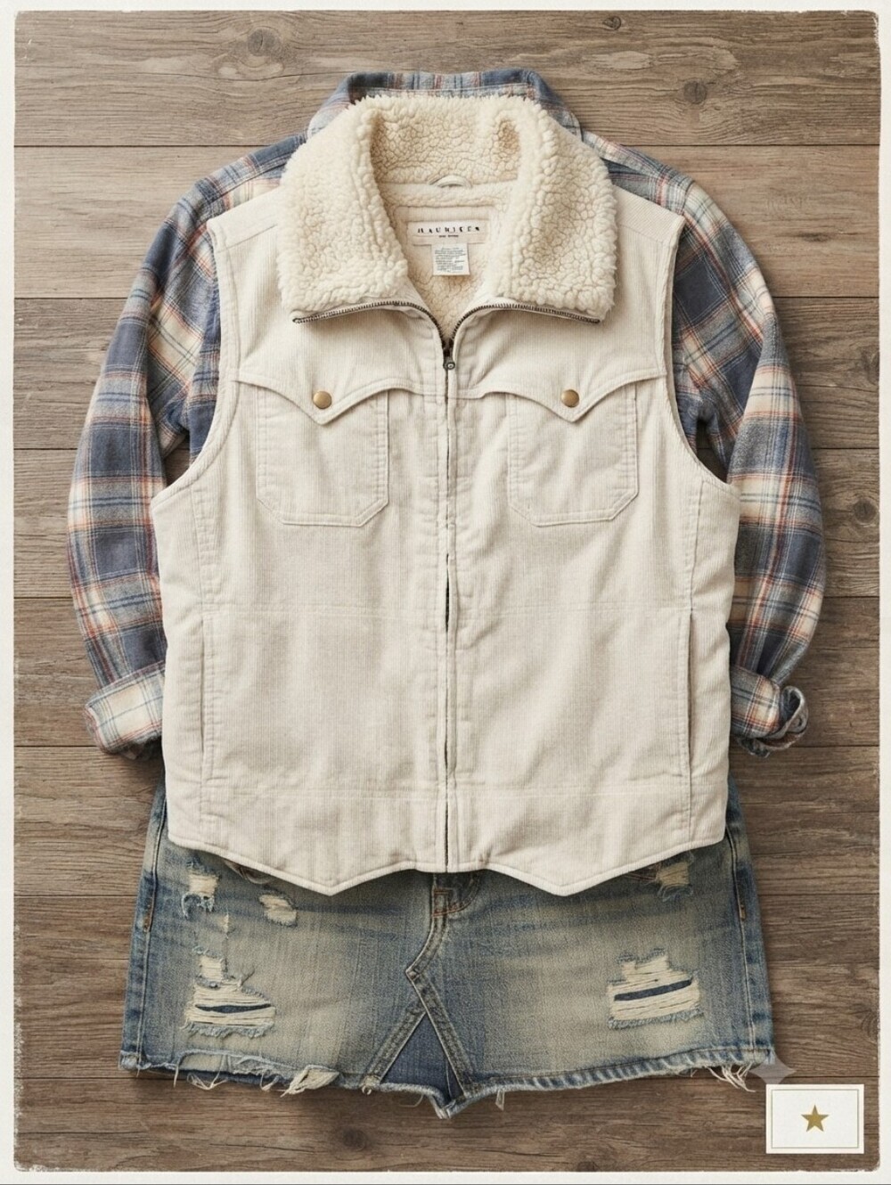 Vintage Maurices Cream Corduroy Zip Up Vest With Sherpa Lining And Collar